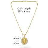 65CM x 3MM 18K Gold Filled Lion Head Medallion Pendant Necklace with Iced Crystal Halo &  Box Chain – Tarnish-Proof Statement Jewelry