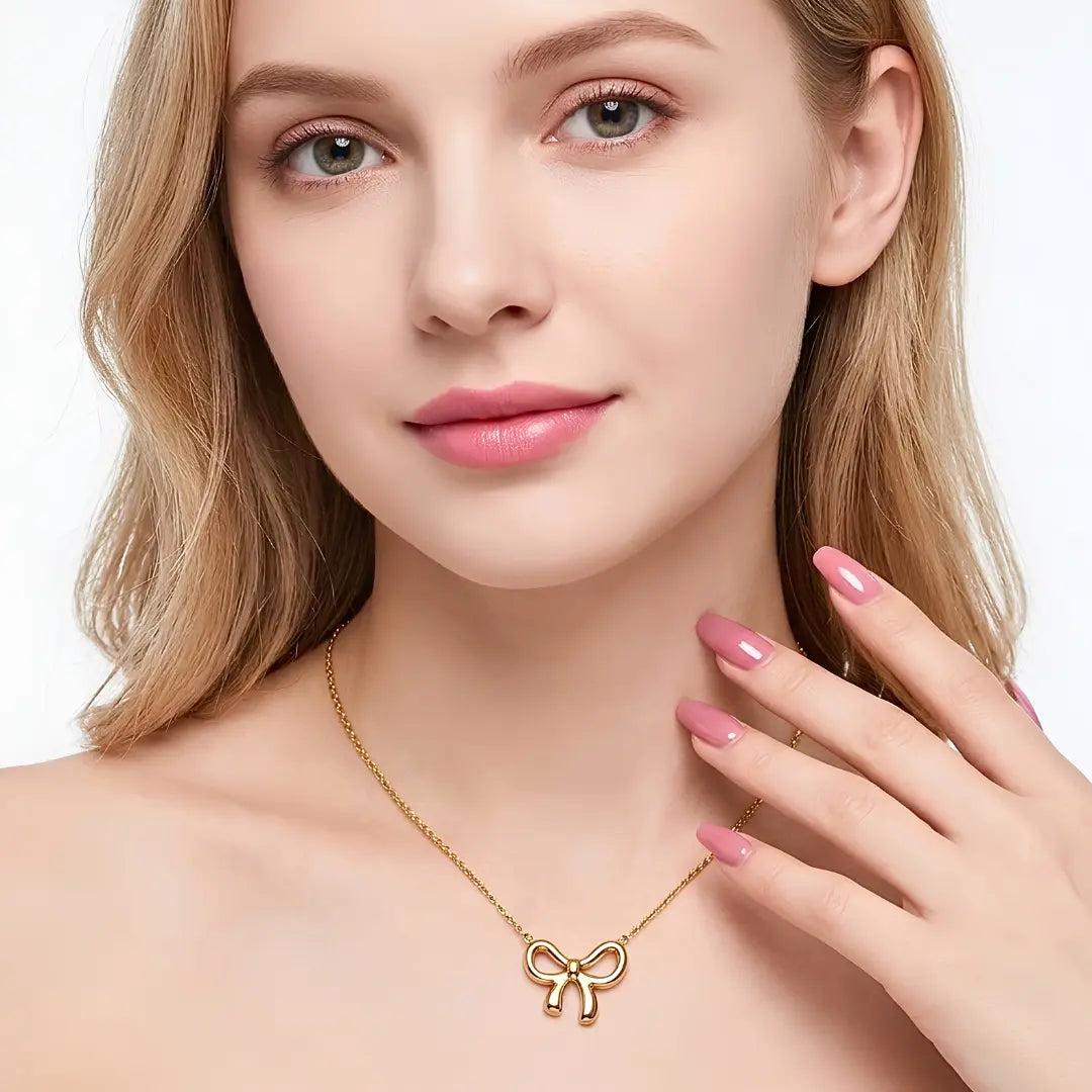 40CM + 5CM Extension 18K Gold-Filled Ribbon Bow Pendant Necklace –  Tarnish-Proof Minimalist Dainty Gold Jewelry
