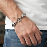23CM x 14MM Silver Stainless Steel Tribal Mask Toggle Bracelet - Tarnish-Proof Statement Jewelry