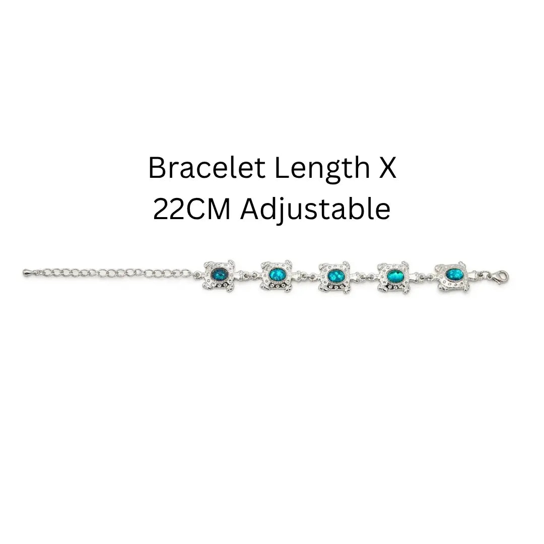 22CM Adjustable Hawaiian Silver Sea Turtle Abalone Shell 5-Charm Bracelet