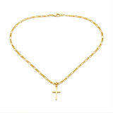 14K Gold Filled Latin Cross Necklace – 18mm Polished Cross Pendant with 58cm x 2mm Italian Figaro Chain for Men & Women