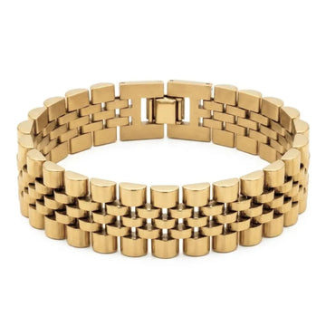 21CM x 12MM Unisex 18K Gold Filled Stainless Steel Jubilee Link Bracelet – Tarnish-Proof Watch Band Chain