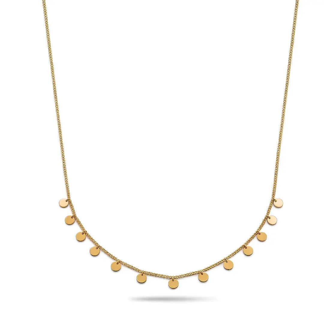 18K Gold Filled Disc Drop Choker Necklace – Tarnish-Proof Dangle Coin Charm Necklace