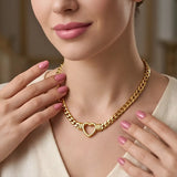 18K Gold Filled Heart Centerpiece Cuban Link Necklace | Tarnish-Proof Choker