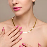 40CM + 5CM Extension 18K Gold-Filled Tarnish-Proof Herringbone Chain Necklace – Unisex Liquid Gold Flat Snake Chain