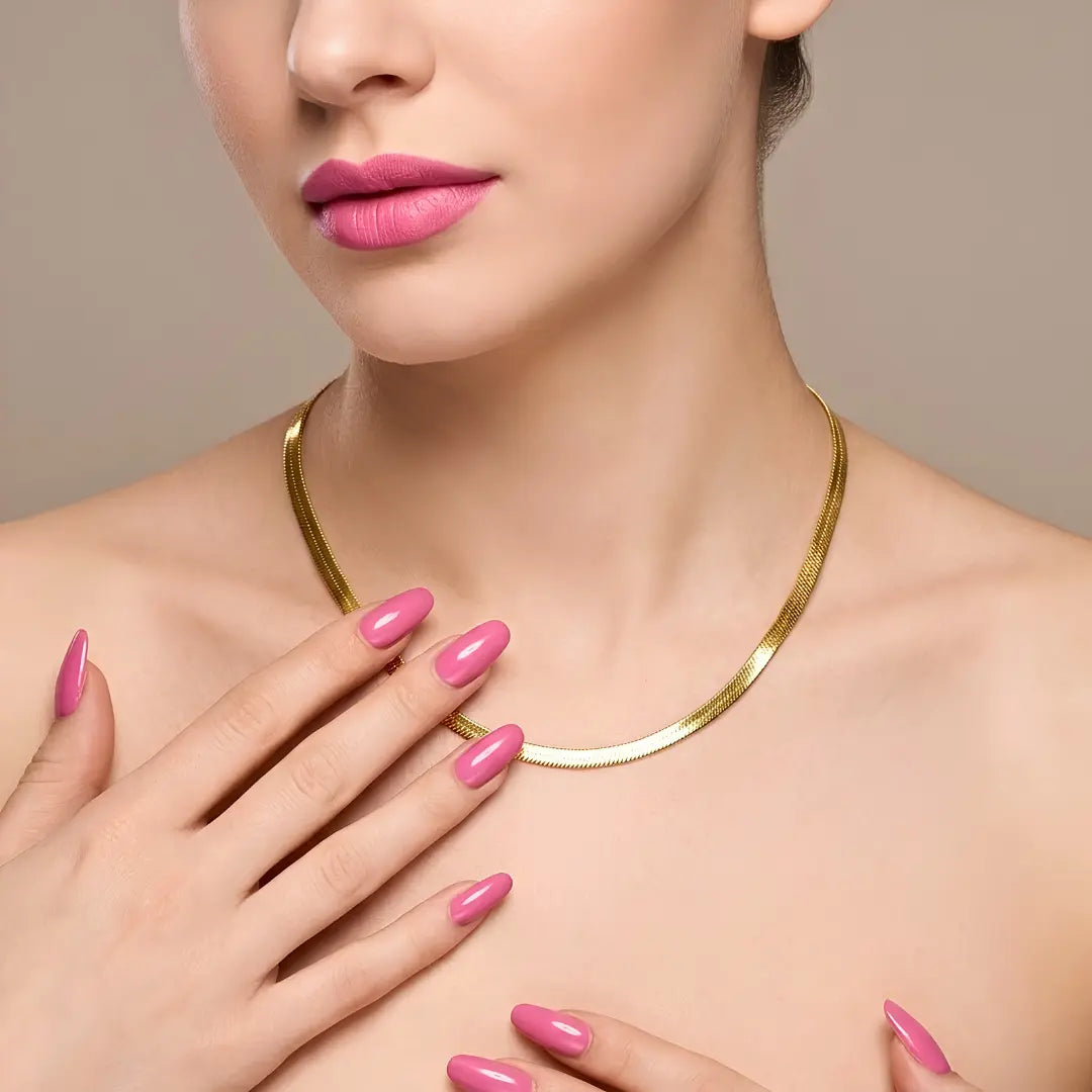40CM + 5CM Extension 18K Gold-Filled Tarnish-Proof Herringbone Chain Necklace – Unisex Liquid Gold Flat Snake Chain