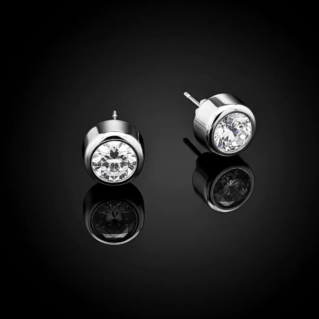 Sterling Silver Bezel Set Solitaire Stud Earrings for Women – Tarnish Proof CZ Earrings