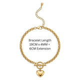14K Gold Filled Heart Pendant Toggle Necklace & Bracelet Set | Tarnish-Proof Jewelry