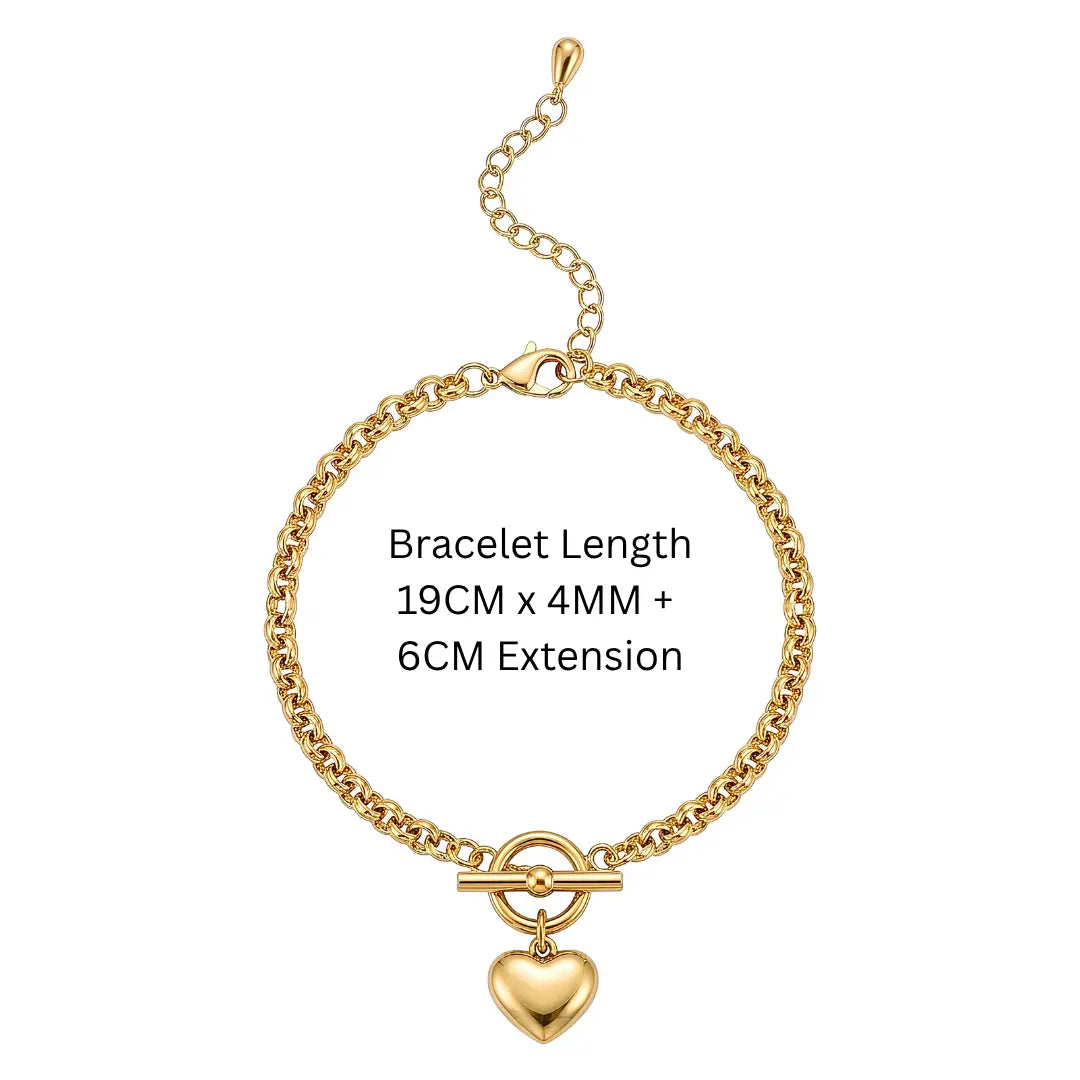 14K Gold Filled Heart Pendant Toggle Necklace & Bracelet Set | Tarnish-Proof Jewelry