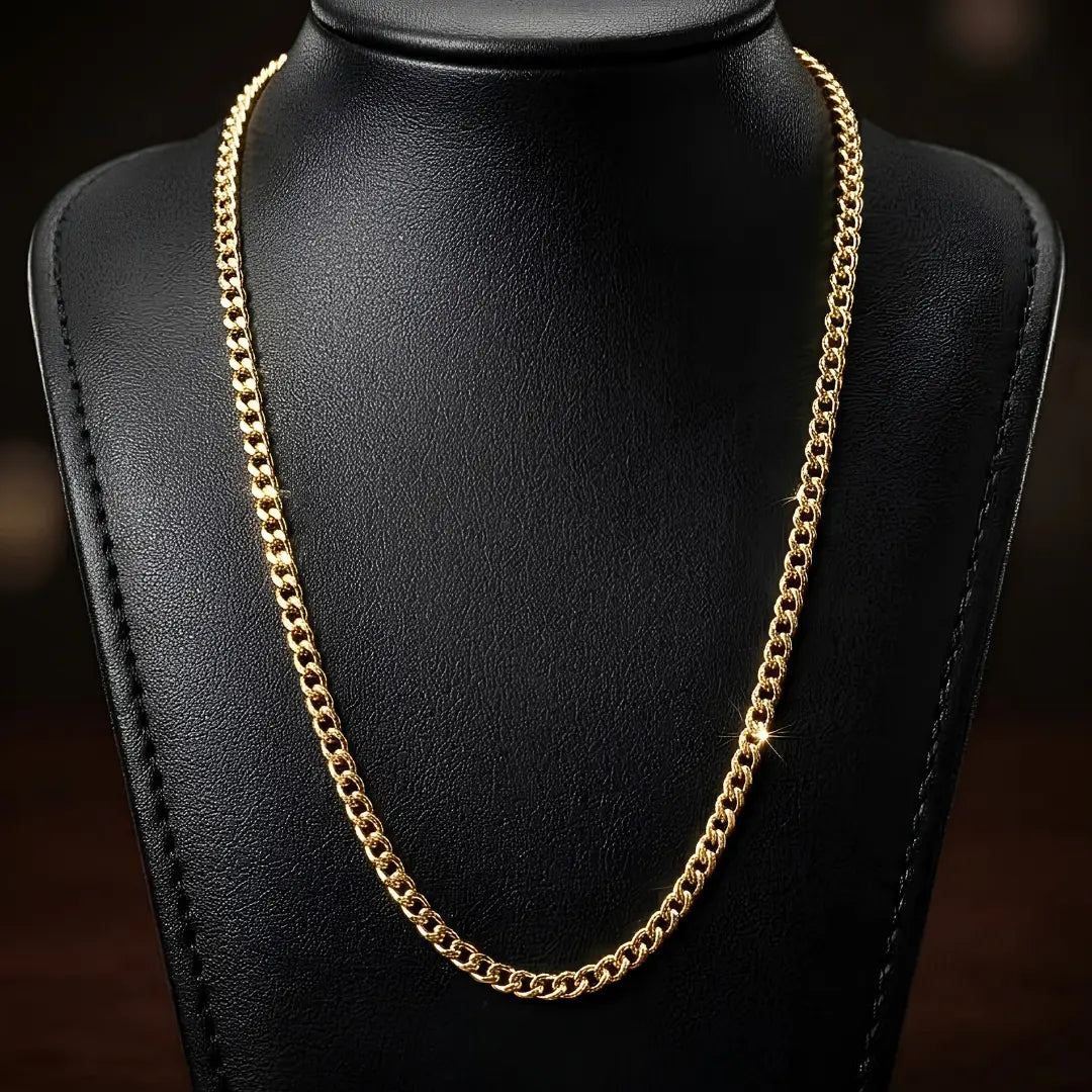 40CM x 3MM 18K Gold Curb Chain Necklace –  Unisex Waterproof Tarnish-Proof Gold Chain Jewelry