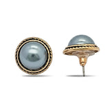 18mm Hawaiian Grey Pearl Stud Earrings, Gold Rope Border Tahitian Style Button Earrings