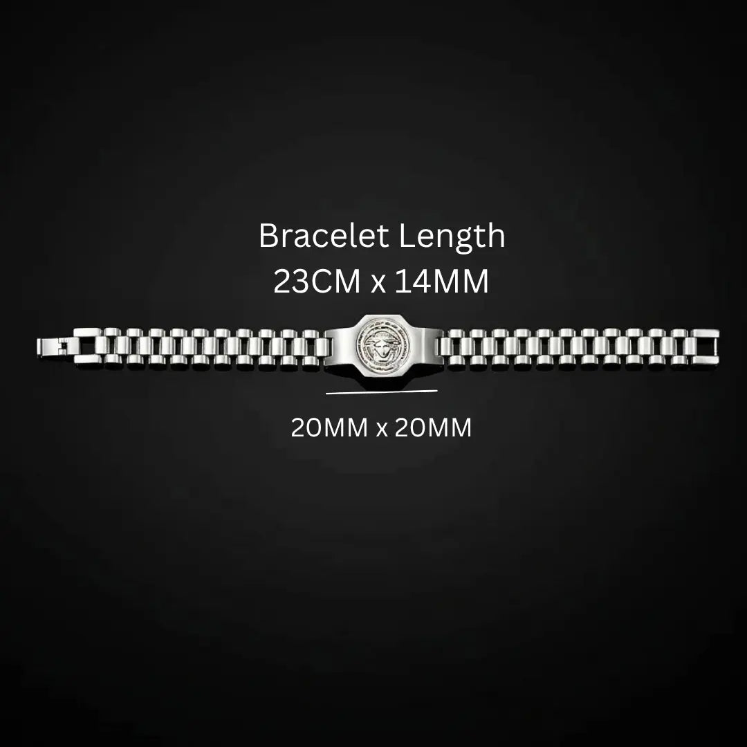 23CM x 14MM Unisex Medusa Head Emblem Link Bracelet – 18K Gold Filled & Stainless Steel Silver Tarnish-Proof Jewelry