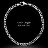 60CM X 7MM Silver Stainless Steel Curb Chain Necklace for Men -  Tarnish-Proof Silver Link Chain
