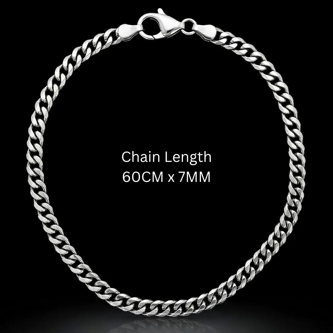 60CM X 7MM Silver Stainless Steel Curb Chain Necklace for Men -  Tarnish-Proof Silver Link Chain