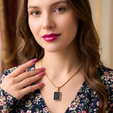 48CM 18K Gold Filled Double Sided Onyx & Mother of Pearl Reversible Rectangular Pendant Necklace | Tarnish Proof Gold Snake Chain