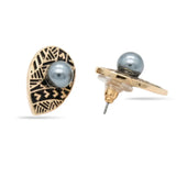 20MM Hawaiian Tribal Teardrop Pearl Stud Earrings - Gold & Black Enamel Polynesian Pearl Earrings for Women