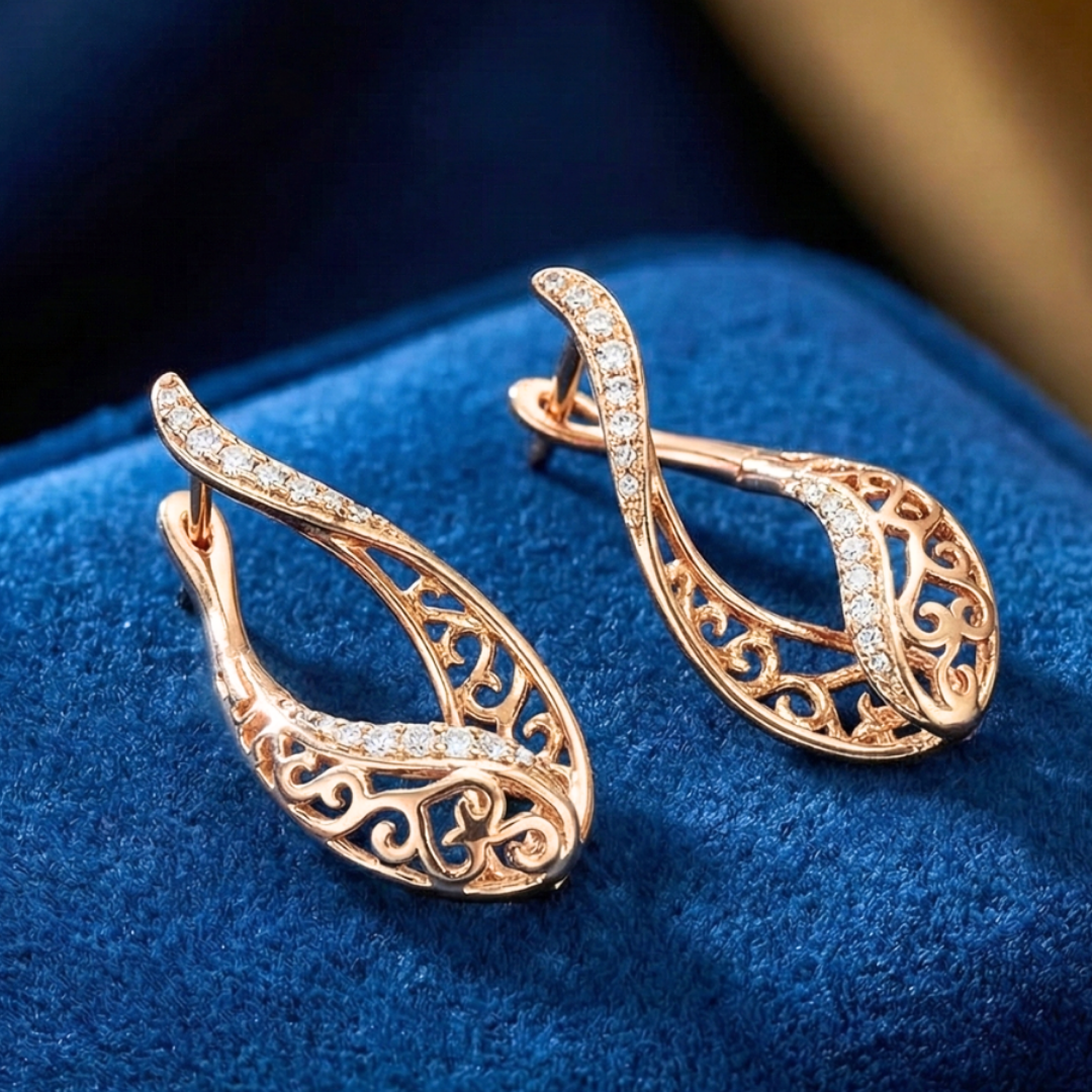 18K Gold Filled Egyptian Pattern Huggie Earrings with Cubic Zirconia