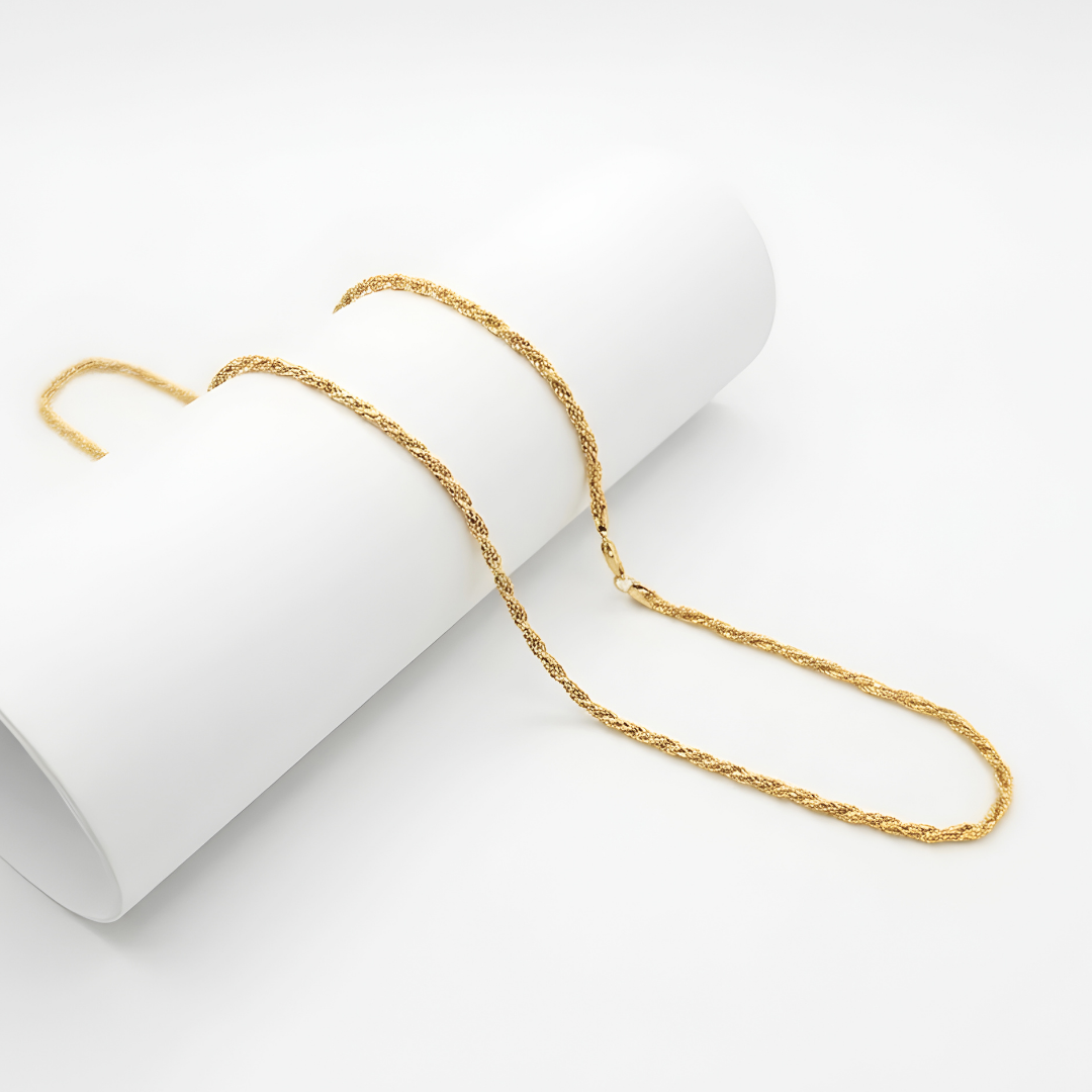 18K Gold Filled Twisted Rope Chain Necklace – 60cm Classic Gold Chain
