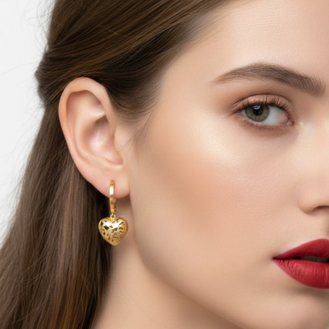 18K Gold Filled Cutout Puffed Heart Huggie Hoop Earrings – Dainty Drop Earrings for Women
