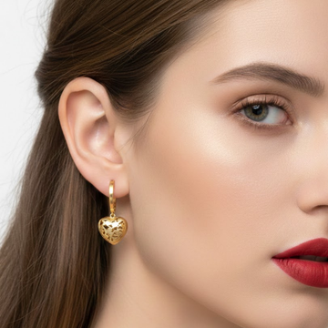 18K Gold Filled Cutout Puffed Heart Huggie Hoop Earrings – Dainty Drop Earrings for Women