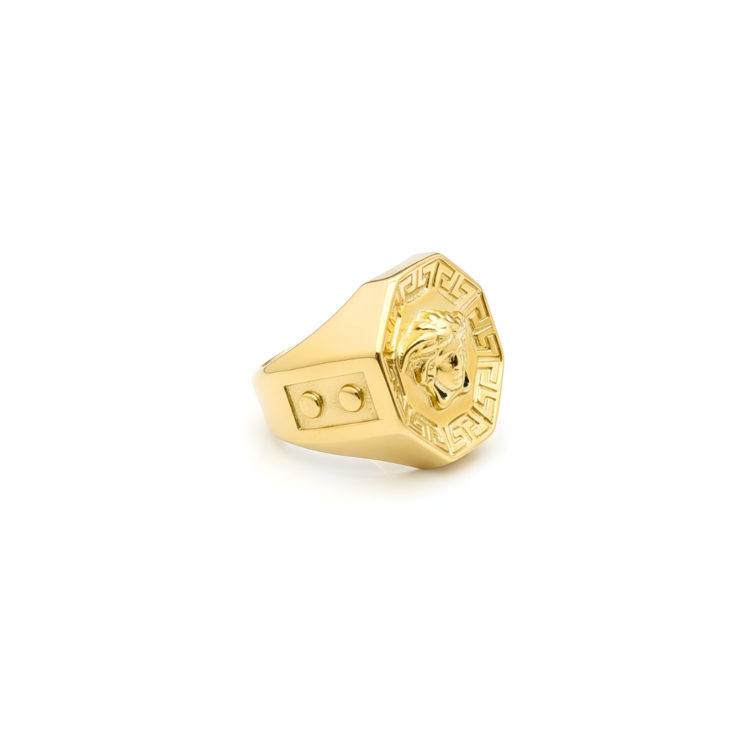 Gold Mythic Head Statement Ring