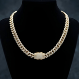 18K Gold Filled Iced-Out Cuban Link Chain Necklace (12mm x 45cm) – Pavé Diamond-Style Luxury Jewelry