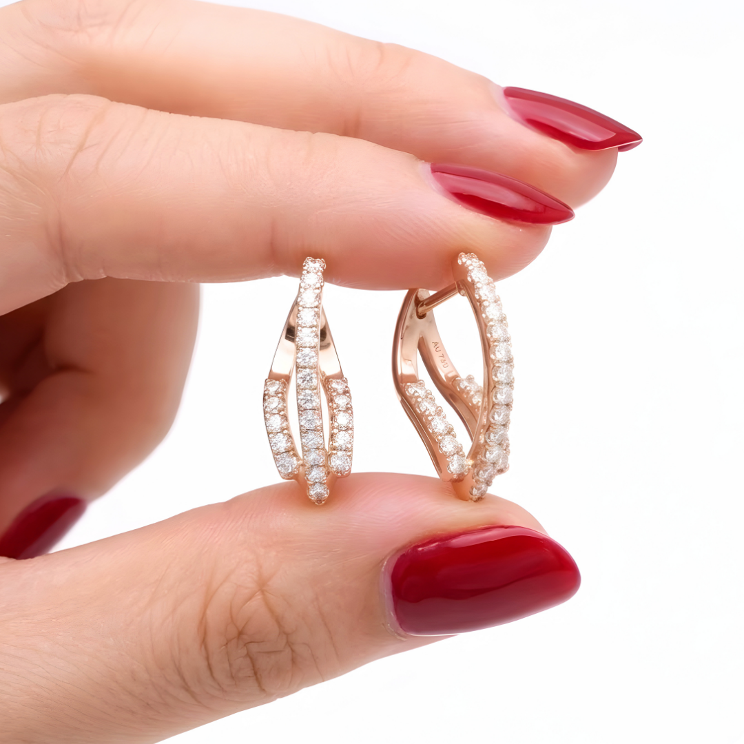 18K Gold Filled Cross-Over V-Shape CZ Huggie Earrings – Double-Row Pavé Chevron Hoop Earrings for Women