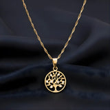 18K Gold Filled Tree of Life CZ Pendant Necklace – Sparkling Money Tree Medallion Necklace