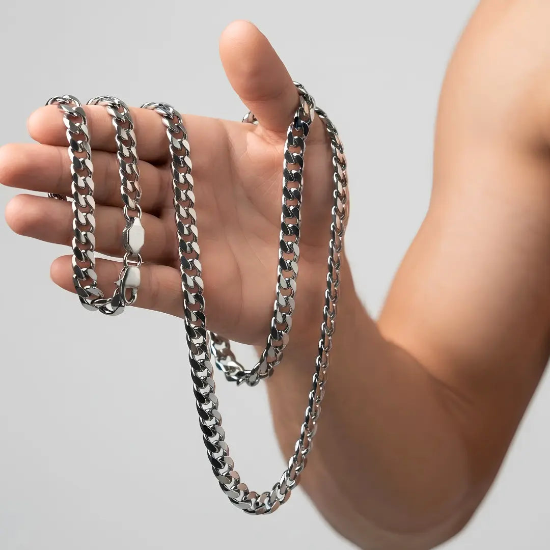 Silver Curb Cuban Link Chain & Bracelet Set (12mm x 60cm) – Heavyweight Statement Jewelry