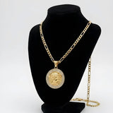 18K Gold Filled Greek Medusa Head Pendant Necklace with CZ Diamonds – Figaro Chain Medallion