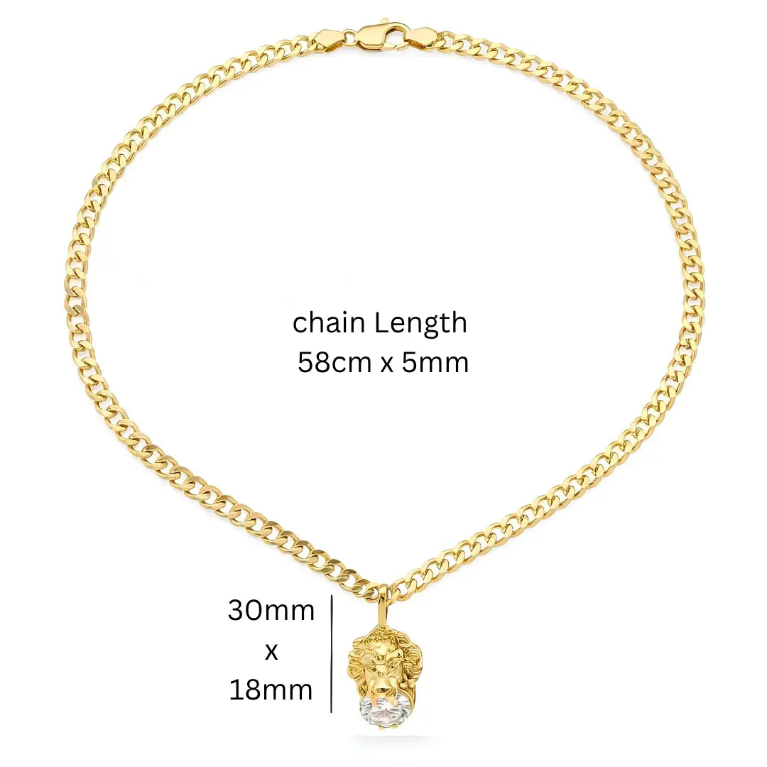 18K Gold Filled Lion Head Necklace – Tarnish-Proof Cuban Link Chain with Ruby & Zirconia Pendant Options