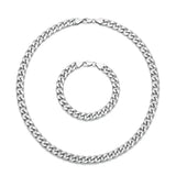 Silver Flat Cuban Link Chain & Bracelet Set (8mm x 50cm) – Tarnish-Resistant Modern Statement Jewelry