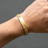 18K Gold Plated Franco Wheat Chain ID Bracelet for Men – Engraved Signature Plate Bracelet