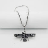 Faravahar Pendant Necklace – Oxidized Stainless Steel (50cm) – Ancient Persian Heritage Statement Jewelry