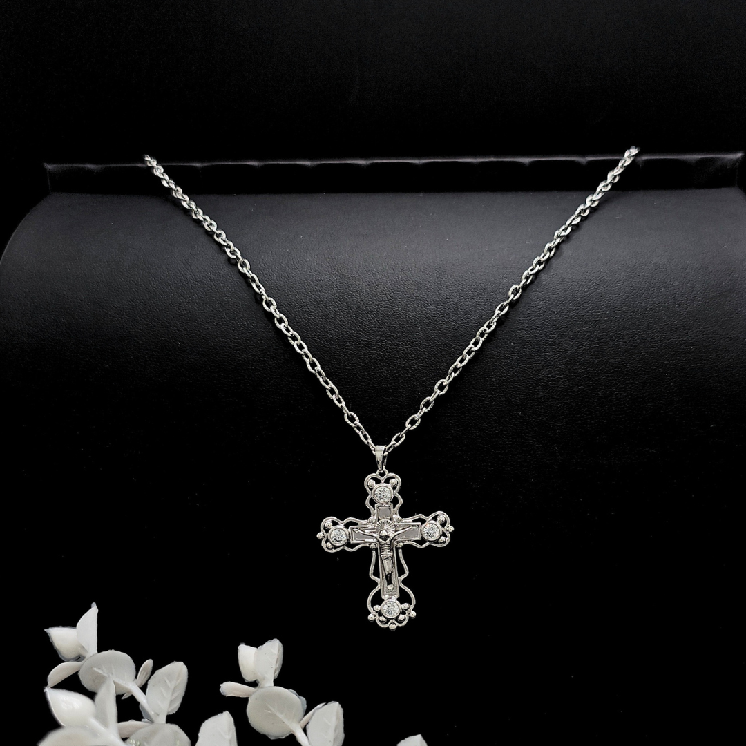 Silver Rhodium Plated Cross with CZ