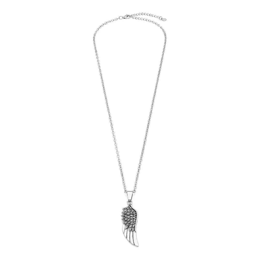 Stainless Steel Angel Wing Pendant Necklace (52cm) – Meaningful Feather Detail Statement Jewelry