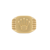 18K Gold Filled Iconic Crown Signet Ring – Honeycomb Textured Shoulders Gold Statement Ring for Men & Women