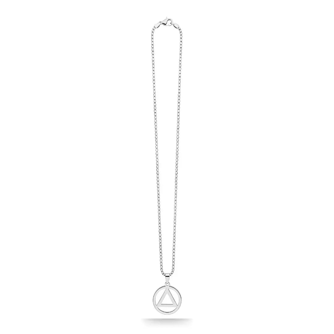 AA Symbol Pendant Necklace (52cm Stainless Steel) – Meaningful Circle & Triangle Recovery Jewelry