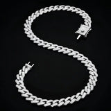 48CM X 14MM Iced-Out Miami Cuban Link Chain for Men –  Silver Pave Diamond Hip Hop Necklace with Secure Box Clasp