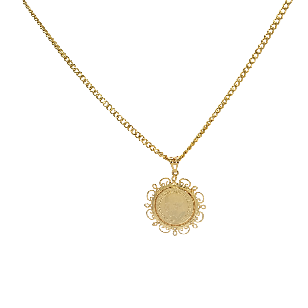 18K Gold Filled Tarnish Proof Sovereign Pendant Necklace
