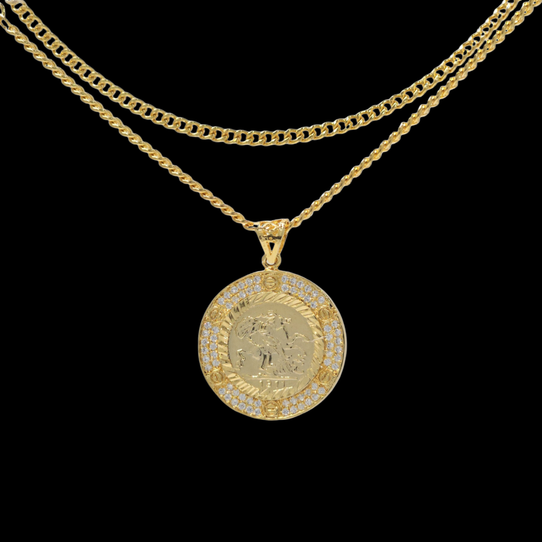 18K Gold Filled Sovereign Pendant Embedded With CZ