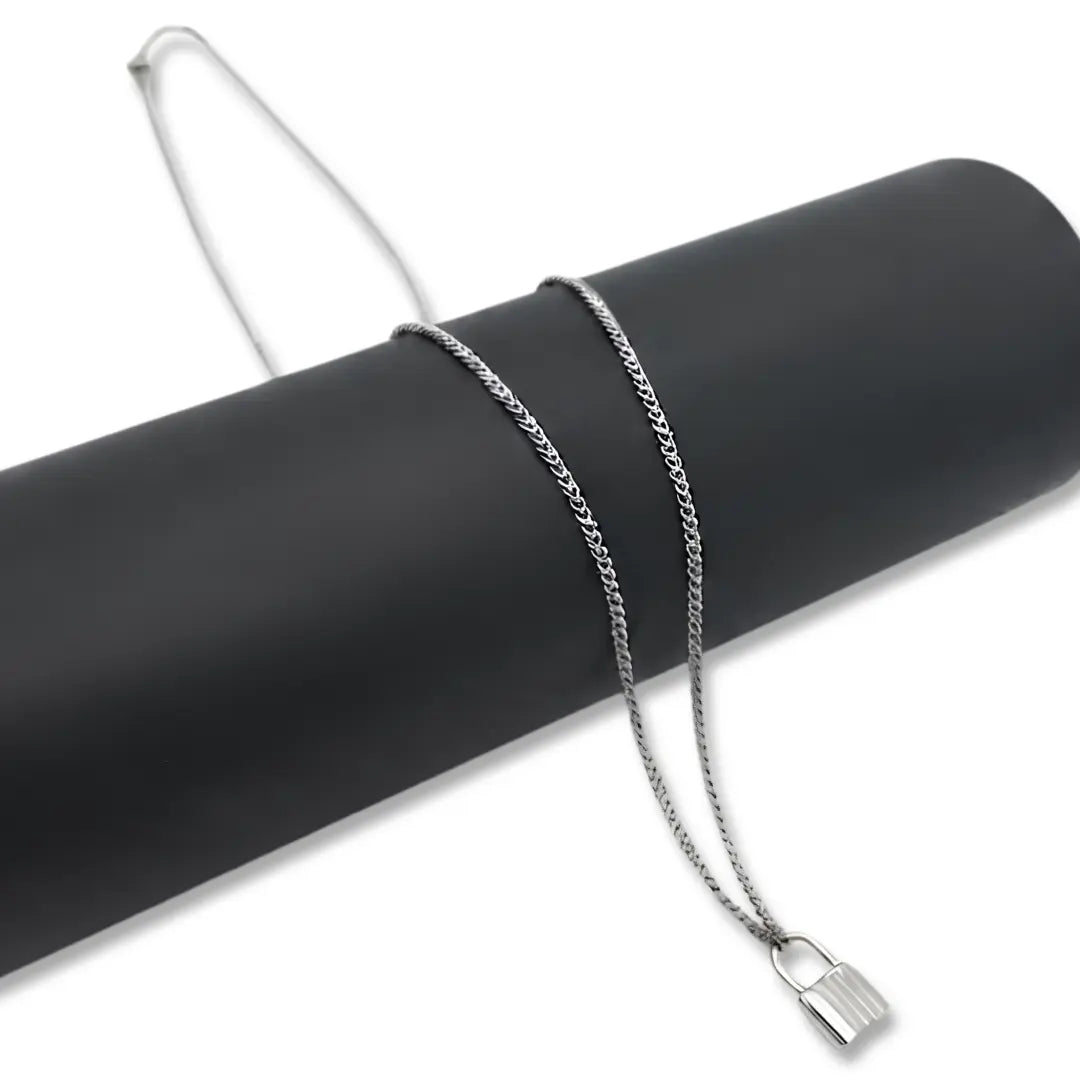 Stainless Steel Padlock Pendant Necklace with Curb Chain (60cm) – Modern Lock Charm Statement Jewelry