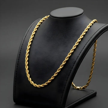 18K Gold Filled Rope Chain Necklace – Classic Chunky Twisted Gold Chain