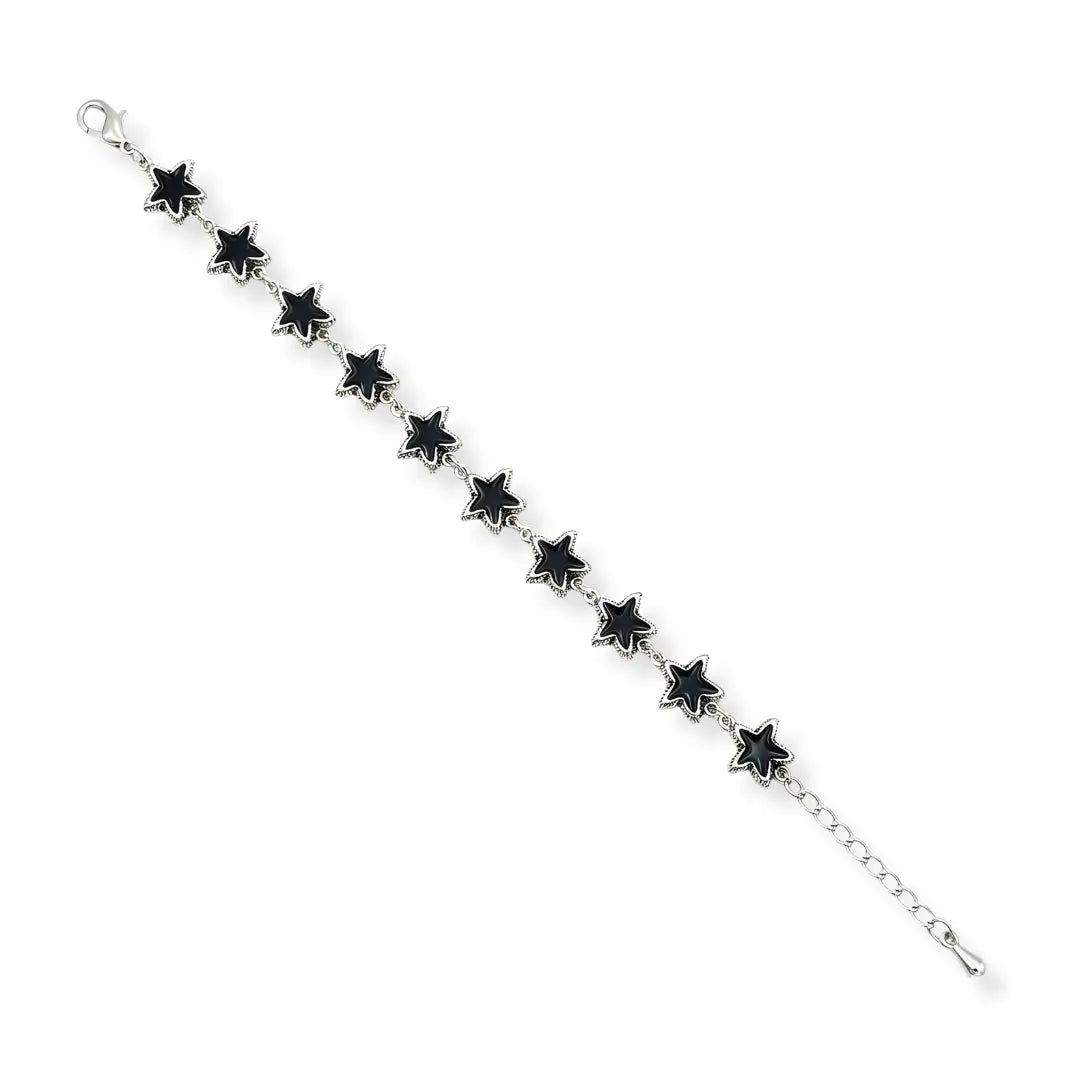 Silver Starfish Black Enamel Bracelet