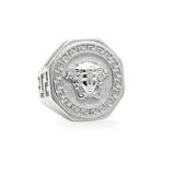 Silver Medusa Mythic Head Statement Signet Ring – Greek Key Octagonal Ring