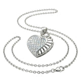 Silver Heart Pendant Necklace with American Diamonds – Pavé & Sunburst Cutout Heart