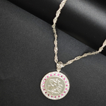 Load image into Gallery viewer, Silver Rhodium Plated Tarnish Free Sovereign Pendant Necklace with Ruby &amp; CZ
