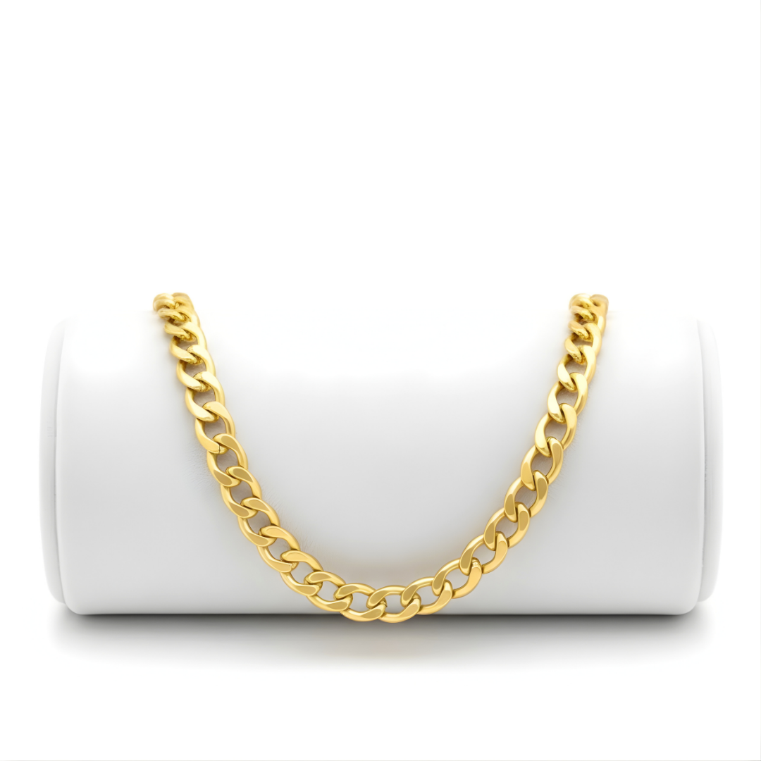 18K Gold Filled Heavyweight Cuban Link Chain Necklace (50cm x 10mm) – Flat-Bevel Gold Chain for Men & Women