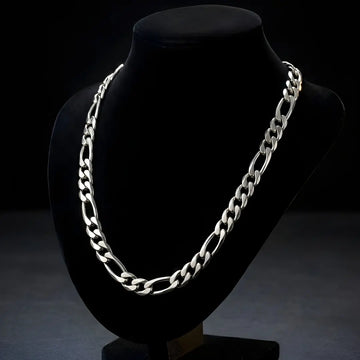 Silver Stainless Steel Figaro Chain Necklace – Classic Heavy Link Chain