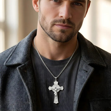 Silver Jesus Crucifixion Cross Necklace